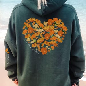 Boho Wildflower Hoodie, Cottagecore Floral Sweatshirt, Sleeve Detail, Nature Lover Gift, Aesthetic Flower Clothing, Cozy Botanical Pullover