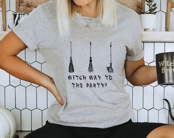Halloween Black Cat Broom T-Shirt, Funny Halloween Shirt, Halloween Party T-Shirt, Witch Shirt, Halloween Gift, Funny Witch Shirt, Fall Tee