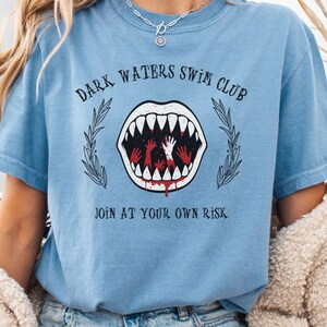 Weirdcore Shark Teeth Shirt, Funny Coastal Graphic Beach Tee, Bloody Dark Waters Club T-Shirt