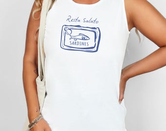 Stay Salty Sardine Tank Top, Beachy Italian Summer Tee