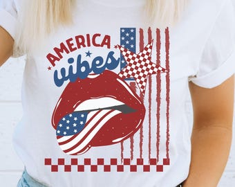 America Vibes T-Shirt, USA Flag 4th of July Shirt, Independence Day Tee, Red White Blue Top, Retro Checkered Patriotic Tee