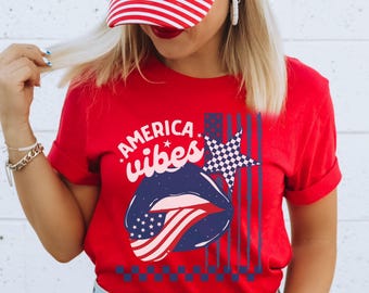 Retro American Vibes Flag T-Shirt, Independence Day Shirt, Checkered 4th of July USA Tee