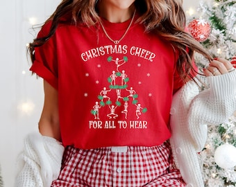 Camiseta navideña con esqueleto, Top navideño con pompones, Camiseta festiva de animadora con muérdago
