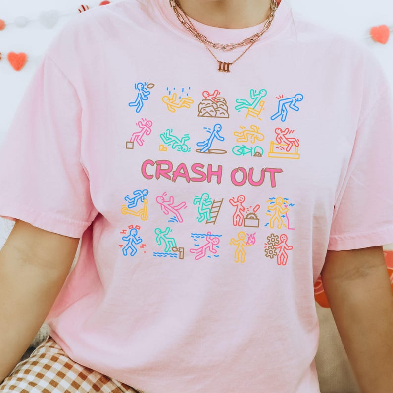Funny crash out shirt featuring Gen Z slang and TikTok-inspired humor. Perfect gift for teens, middle schoolers, or gaming enthusiasts. Trendy, sarcastic graphic tee with comfortable fabric, ideal for birthdays, lounging, or school style.