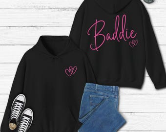 Preppy Baddie Y2K Heart Hoodie, Hot Pink Cute Aesthetic Clothes, Teen Girl Trendy Kid Hoodie