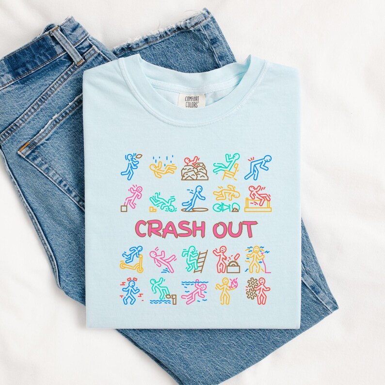 Funny crash out shirt featuring Gen Z slang and TikTok-inspired humor. Perfect gift for teens, middle schoolers, or gaming enthusiasts. Trendy, sarcastic graphic tee with comfortable fabric, ideal for birthdays, lounging, or school style.
