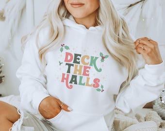 Retro Deck the Halls Christmas Hoodie, Festive Disco Ball Crewneck, Mistletoe Sweatshirt, Matching Family Holiday Gift