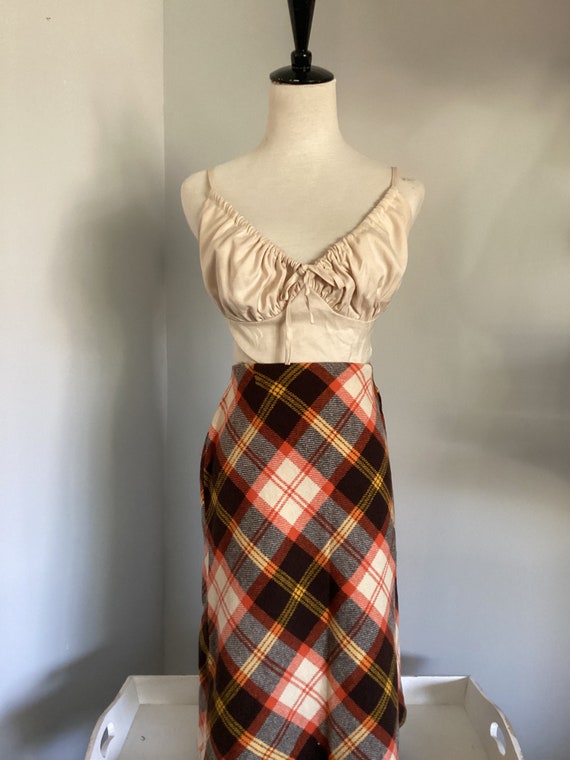 Bobbie Brooks vintage plaid brown and orange skirt