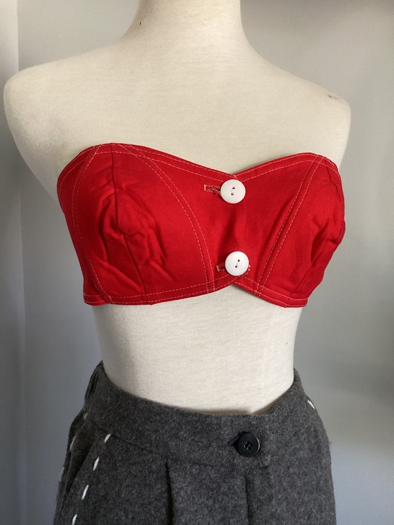 Vintage Red Bra Top with white buttons
