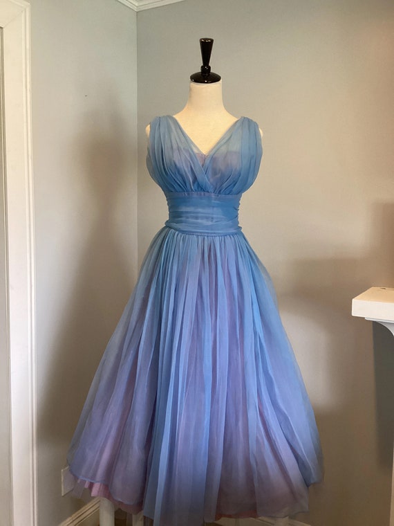 1950s Carol Gowns Blue Lavender Periwinkle Chiffon