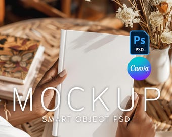Hardcover Journal Mockup, Book Cover Template, A5 Journal, Smart Object Layer, Photoshop Mockup, Diverse Woman, PSD Mockup, Diary Mockup