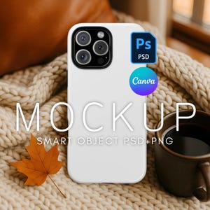 iPhone 16 Pro Max Phone Case Mockup, Realistic Printify Tough Case, PSD Mockup, Canva Phone Mockup, Fall or Autumn Phone Case Mockup