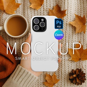 iPhone 16 Pro Max Phone Case Mockup, Realistic Printify Tough Case, PSD Mockup, Canva Phone Mockup, Fall or Autumn Phone Case Mockup