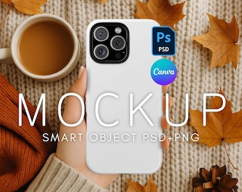 iPhone 16 Pro Max Phone Case Mockup, Realistic Printify Tough Case, PSD Mockup, Canva Phone Mockup, Fall or Autumn Phone Case Mockup