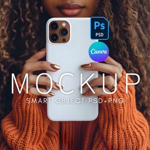 iPhone 15 Pro Max Mockup Printify Tough Case, PSD Smart Object Layer, Canva Template, Halloween or Fall Mockup, Diverse Phone Mockup