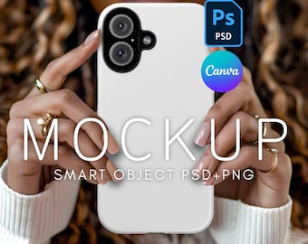 iPhone 16 Case Mockup, Printify Tough Case Mockup, PSD Mockup, Canva Phone Mockup, Mockup for iPhone 16, Diverse Mockup, Smart Object Layer