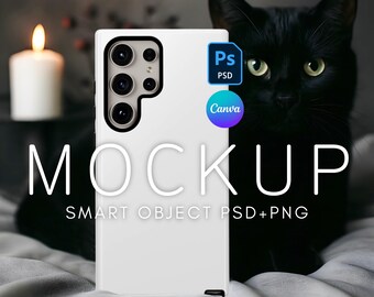 Samsung S24 Ultra Case Mockup, Realistic Printify Tough Case, PSD Mockup, Canva Phone Mockup, Cat Phone Mockup, Halloween Phone Mockup