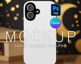 iPhone 16 Case Mockup, Printify Tough Case Mockup, PSD Mockup, Canva Phone Mockup, Mockup iPhone 16, Celestial Mockup, Smart Object Layer