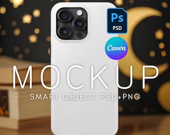 iPhone 15 Pro Max Mockup Printify Tough Case, PSD Smart Object Layer, Canva Template, Celestial Phone Mockup, Phone Case Editable