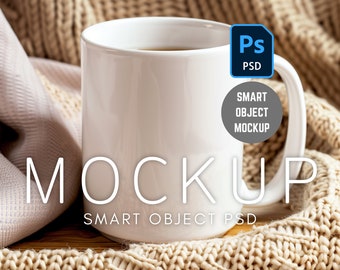 White Mug Mockup, Smart Object Layer, PSD Template, Tea or Coffee Mug, Easy Mockup, Mug Wrap Mockup, Cozy Mug Mockup