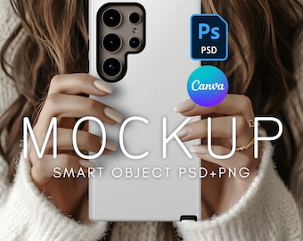 Samsung S24 Ultra Case Mockup Printify Tough Case, PSD Smart Object Layer, Canva Template, Minimalistic Clean Mockup, Person Phone Mockup