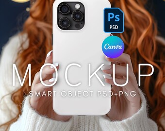 iPhone 15 Pro Max Mockup Printify Tough Case, PSD Smart Object Layer, Canva Template, Realistic Person iPhone Mockup, Phone Case Editable