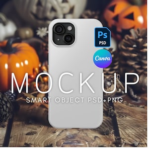 iPhone 15 Case Halloween Mockup, Printify Tough Case Mockup, PSD Mockup, Canva Mockup, Mockup for iPhone, Smart Object Layer, Easy Mockup