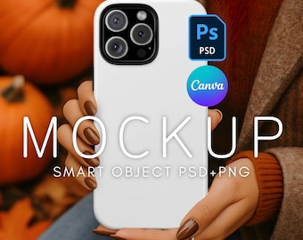 iPhone 16 Pro Max Phone Case Mockup, Realistic Printify Tough Case, PSD Mockup, Canva Phone Mockup, Fall or Autumn Phone Case Mockup