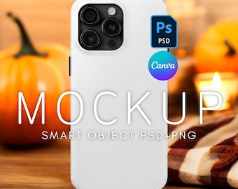 iPhone 15 Pro Max Mockup Printify Tough Case, PSD Smart Object Layer, Canva Template, Halloween or Fall Mockup