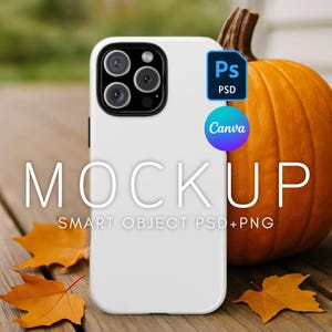 iPhone 16 Pro Max Phone Case Mockup, Realistic Printify Tough Case, PSD Mockup, Canva Phone Mockup, Fall or Autumn Phone Case Mockup