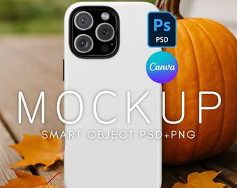 iPhone 16 Pro Max Phone Case Mockup, Realistic Printify Tough Case, PSD Mockup, Canva Phone Mockup, Fall or Autumn Phone Case Mockup