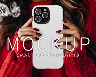 iPhone 16 Pro Max Case Mockup, Printify Tough Case Mockup, PSD Mockup, Canva Phone Mockup, Holiday Mockup, Smart Object Layer