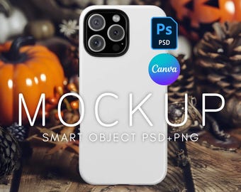 iPhone 16 Pro Max Phone Case Mockup, Realistic Printify Tough Case, PSD Mockup, Canva Phone Mockup, Spooky Halloween Phone Case Mockup