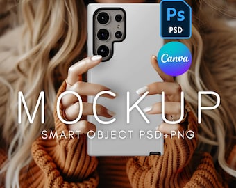 Samsung S24 Ultra Case Mockup Printify Tough Case, PSD Smart Object Layer, Canva Template, Halloween or Fall Mockup, Samsung Phone Mockup