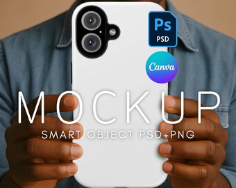 iPhone 16 Case Mockup, Printify Tough Case Mockup, PSD Mockup, Canva Phone Mockup, iPhone Mockup, Diverse Male Model iPhone Smart Mockup