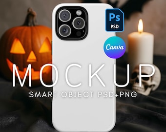 iPhone 16 Pro Max Phone Case Mockup, Realistic Printify Tough Case, PSD Mockup, Canva Phone Mockup, Spooky or Halloween Phone Mockup