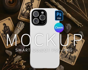 iPhone 16 Pro Max Phone Case Mockup, Realistic Printify Tough Case, PSD Mockup, Canva Phone Mockup, Spooky Halloween Phone Case Mockup