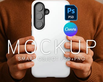 Samsung S25 Case Mockup, Printify Tough Case Mockup, PSD Mockup, Canva Phone Mockup, Mockup for Samsung, Neutral Male Model Phone Mockup