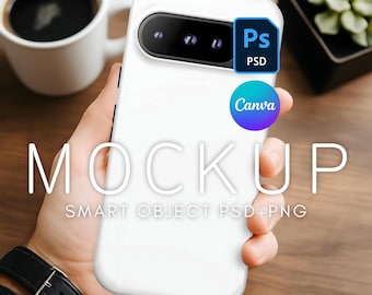 Google Pixel 9 Pro Case Mockup, PSD Smart Object Template, Editable Canva Phone Case Mockup, Photoshop Instant Download, Simple Phone Mockup