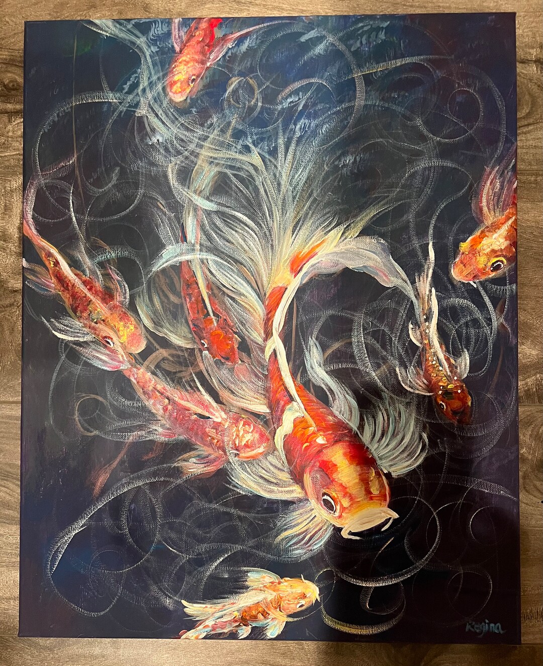 Original Painting Koi Fish Pond Acrylic Painting Hand Painting On Original Painting Koi Fish Pond Acrylic Painting Hand Painting On