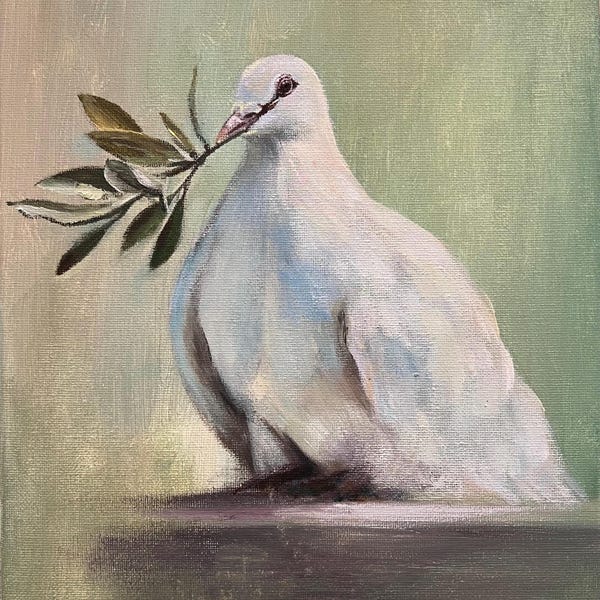 Original artwork ｜Noah’s Dove | Original Christian Painting with Olive Branch | Neutral Vintage Wall Art
