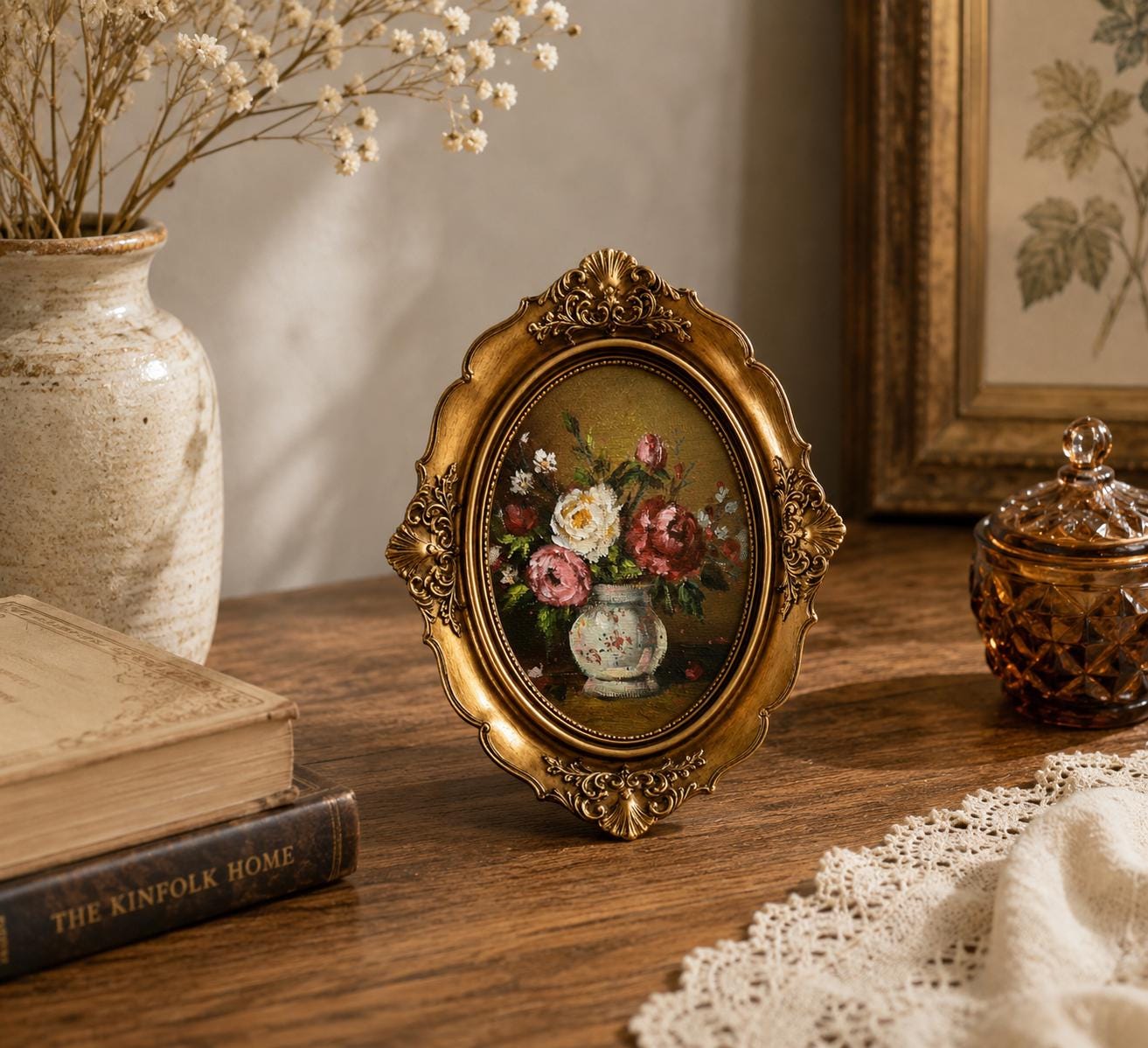 Antique Floral Painting Oval - Etsy
