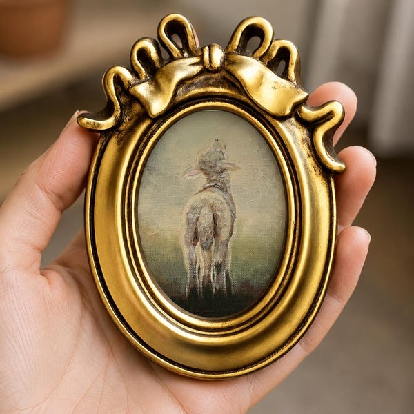Original Lamb Oil Painting | Miniature Christian Wall Decor, Gold Frame