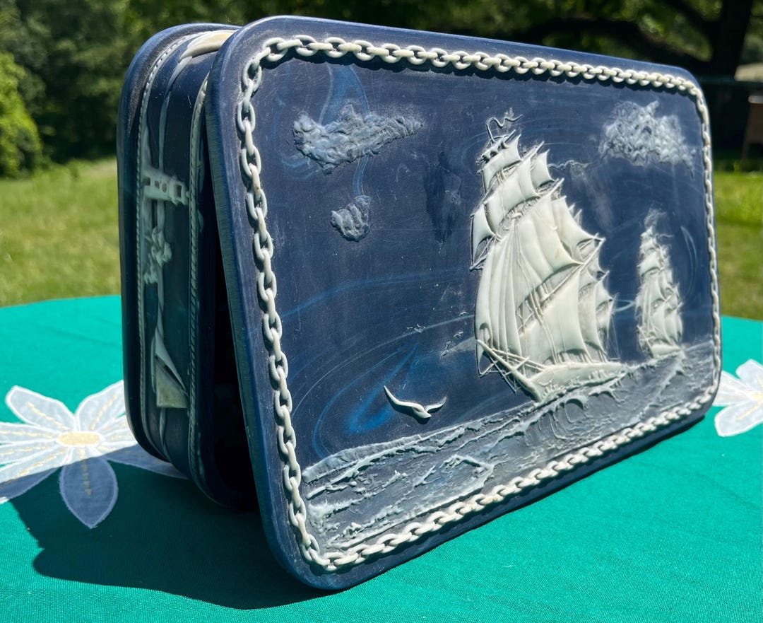 Ship Inlay Vintage Genuine Handcrafted Inoclay Stone Dante Nautical Ships Blue ...