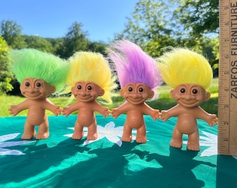 Original 1990’s Vintage Russ Troll Doll 4” Naked Choice Yellow Purple Green Hair 80’s 90’s kid nostalgia gift VTG collectible Toys Decor