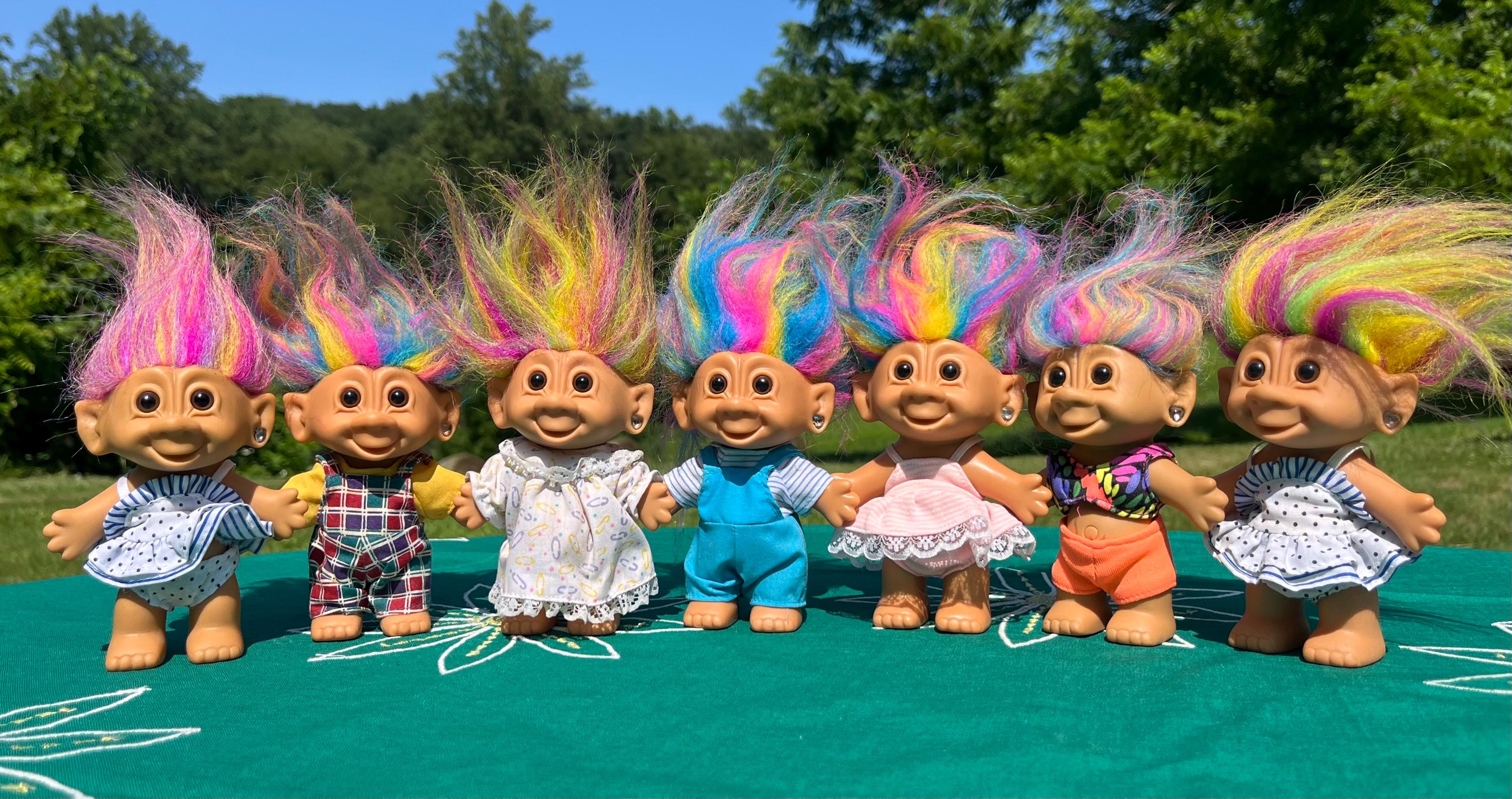 Vintage Original 1990’s Troll Dolls Bright of America Treasure Gem Jewel Rainbow Hair Trolls 80’s 90’s Y2K Kid Nostalgic Toys Collector Gift
