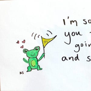 Mini Frog Encouragement Art | 5"x3" Watercolor and Ink "I'm so Proud of You... and So is This Frog!" Wholesome Cartoon Illustration