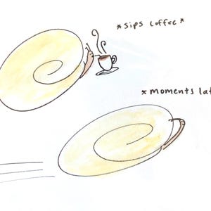 Ilustración divertida de un caracol de dibujos animados / Acuarela y tinta originales de 5" x 5" / Cómic de caracoles de Speedy Coffee / Pequeña decoración de pared para el hogar o como regalo
