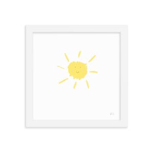 Lámina artística enmarcada con un bonito sol, dibujada a mano, para decoración infantil, con dibujos animados para la habitación de los niños o el cuarto de juegos.