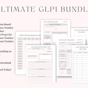 Bundle de suivi de la perte de poids GLP-1 | Journal des doses quotidiennes, effets secondaires, mesures, tableau de visualisation et journal de santé imprimable PDF